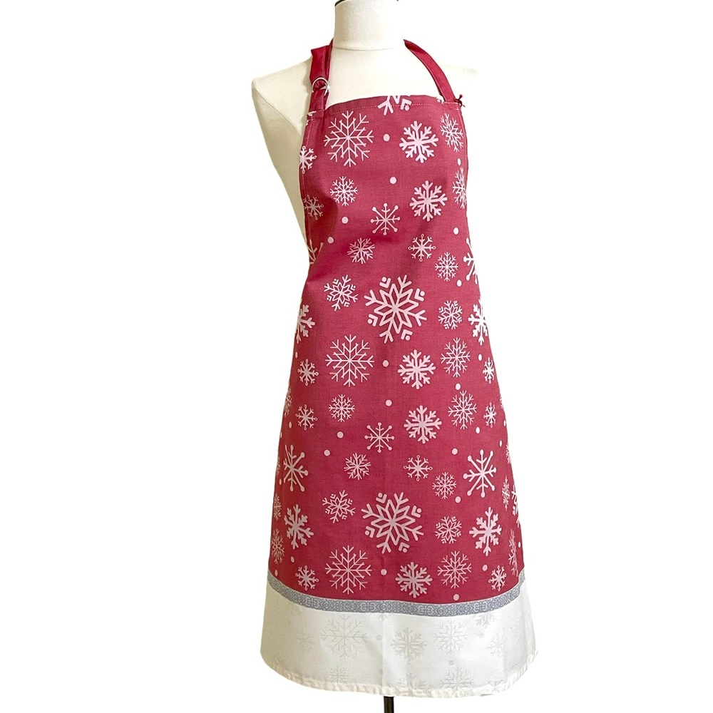 New SUR LA TABLE Red White Jacquard Snowflake Holiday Apron